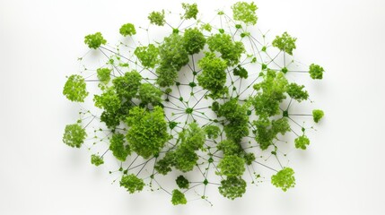 Abstract illustration of interconnected green plants symbolizing global sustainability.