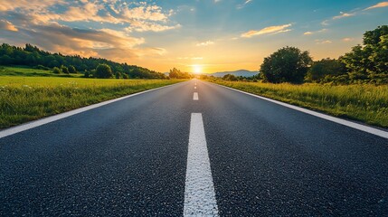 Scenic sunset drive on open road rural landscape serene vibe