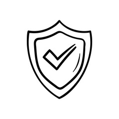 Shield with checkmark doodle vector icon