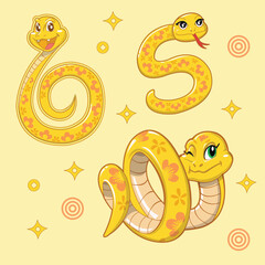 Cute snake sticker set from chinese new year, file is grouped neatly.