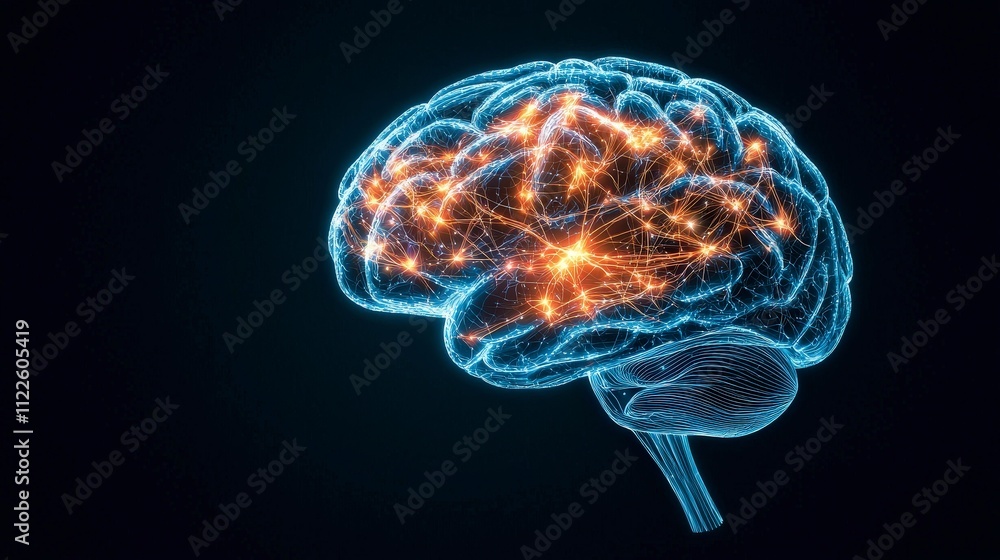 Poster futuristic human brain neural network cognitive science 3d render