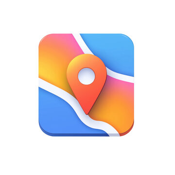 A colorful map icon featuring a location pin, symbolizing navigation and location services.