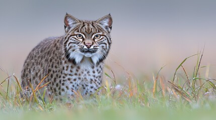 Fototapeta premium Majestic Bobcat in Grassland Sunset Wild Cat Nature Photography