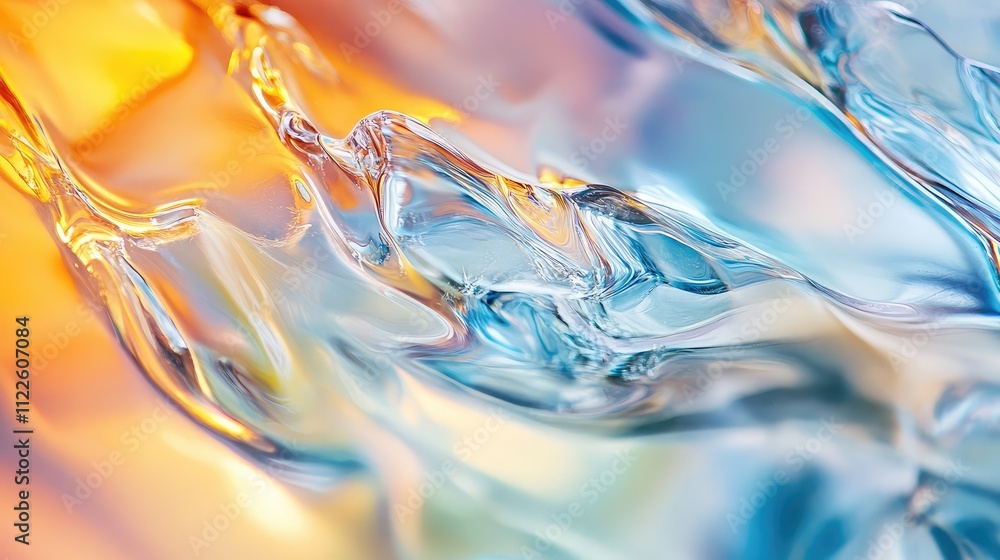 Poster close-up of ice with refracted light, forming an abstract blend of sharp lines and soft gradients in