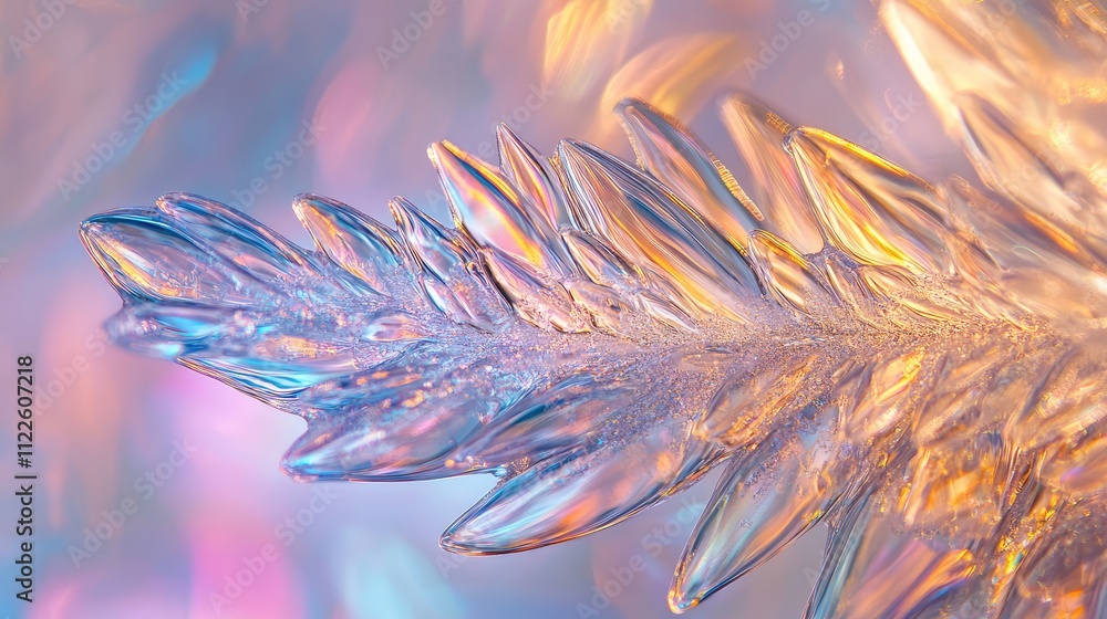 Poster close-up of ice with refracted light, forming an abstract blend of sharp lines and soft gradients in