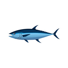 Obraz premium Flat illustration of a bluefin tuna with sleek blue body, minimalistic design, streamlined shape, clean background, modern aesthetic