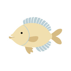 Flat vector illustration of a Bolivian Ram fish with pastel yellow body, blue markings, simple fins and tail, minimal design, modern aesthetic