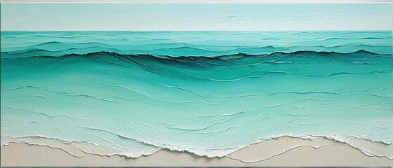 Serene Ocean Waves with Turquoise Hues and Textured Artistic Expression in Calm Seascape