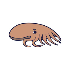 Cuttlefish Flat Vector Illustration, Simple Stylized Design, Brownish Body, Thin Tentacles, Minimalist Look, Clean Lines, White Background