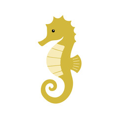 Fototapeta premium Flat illustration of a seahorse with curved, slender body, pale yellow color, minimalistic design, clean background