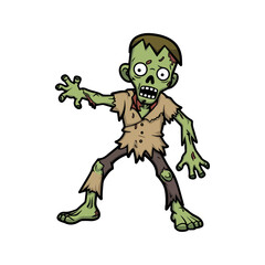 Zombie Flat Vector Illustration, Decayed Body, Stylized Design, Exaggerated Features