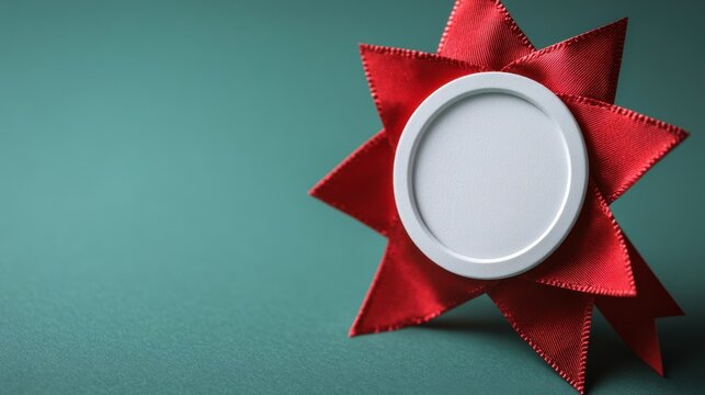 Bright Red Ribbon Award Symbol on a Soft Green Background Ideal for Recognition, Achievement, and Celebration Themes in Stock Photography - Powered by Adobe