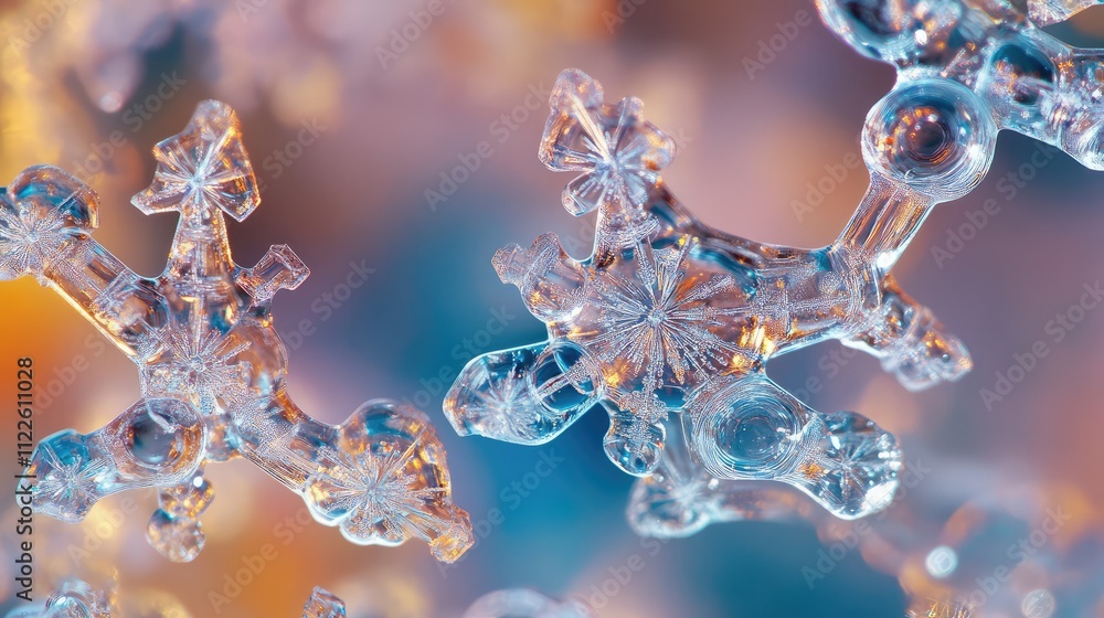 Poster highly detailed image of ice molecules under magnification, showing a network of interconnected crys