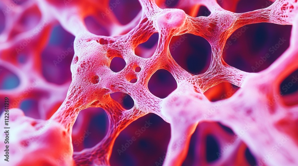 Aufkleber abstract close-up of red and pink cellular structure resembling a microscopic or biological network