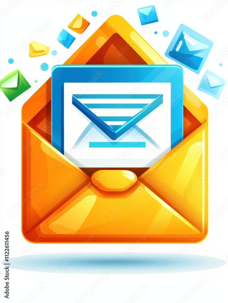 Poster open envelope with email icon and colorful elements