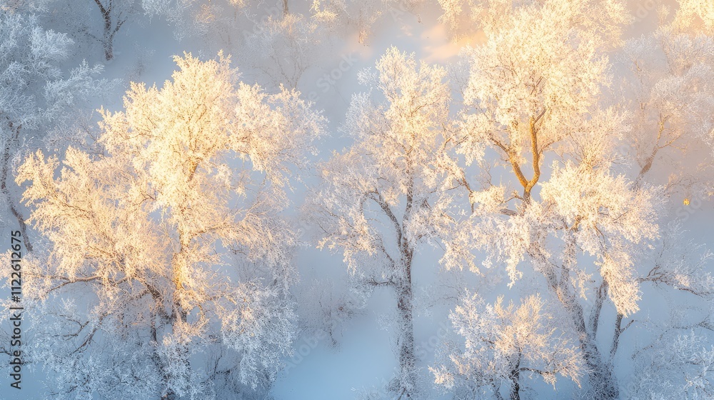 Aufkleber ice-covered tree limbs forming abstract patterns, with translucent icicles and frosty textures illum