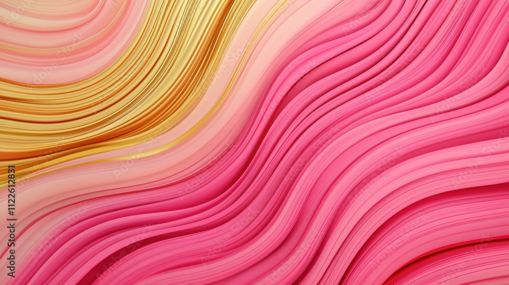 Poster pink and gold flowing abstract lines creating wavy texture. vibrant composition for backgrounds and 