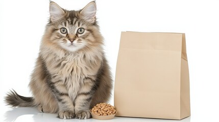 Adorable Fluffy Cat with Cat Food Bag  Pet Supplies  Kitten  Animal  Pet Food Packaging Mo