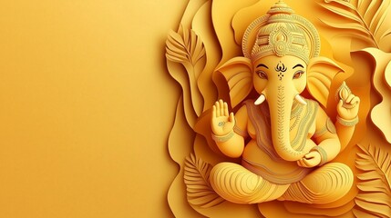 Ganesh Chaturthi, images festival greeting card design. India celebrating birthday of Ganesh Chaturthi. Copy space, free space for text