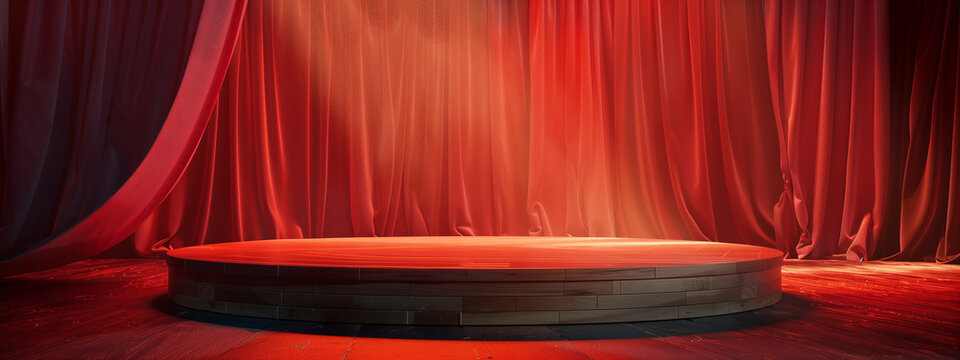 Opulent Red Stage Setting with Majestic Curtains and Shimmering Lights for Immersive Theater Performances
