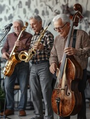 Fototapeta premium Group of senior people playing musical instruments indoors in band.