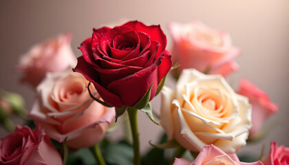 Obraz premium bouquet of pink roses and isolate red rose