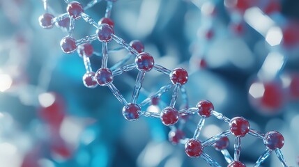 Scientists analyzing molecular models in laboratory with dna and atom structures
