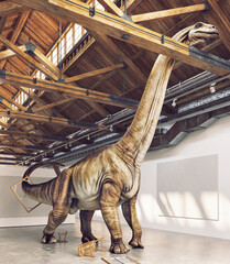 Dinosaur in an art gallery