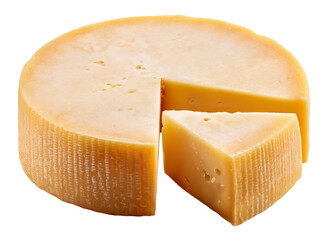 Aged and Flavorful Whole Asiago Cheese Wheel and cut