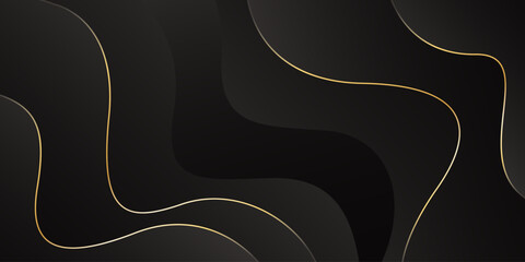 Abstract black luxury background with gold lines. Elegant wave modern wallpaper. Template banner background for sales, ads, events, awards, web, pages, and others