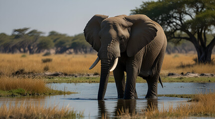 Obraz premium giant elephants in the savannah. Genrative.ai 