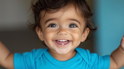 Fototapeta premium Adorable Happy Baby Smiling Close Up Portrait Toddler Joyful Expression
