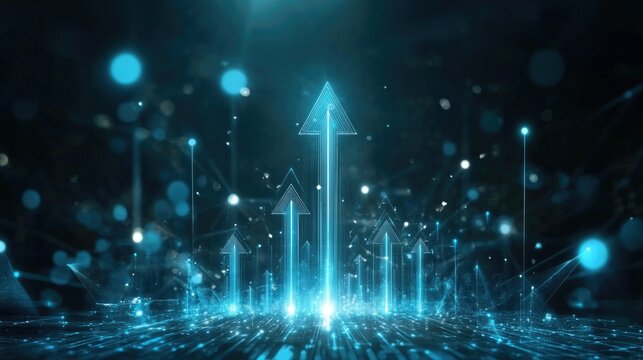 Growth arrow up and progress success business skill increase improvement graph on market profit stock background with goal of achievement futuristic finance economy