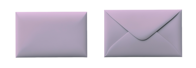 Metallic lavender envelope front back blank empty copy space product mockup template lilac mauve violet purple stationery packaging design supply isolated paper mailer correspondence invite greeting 