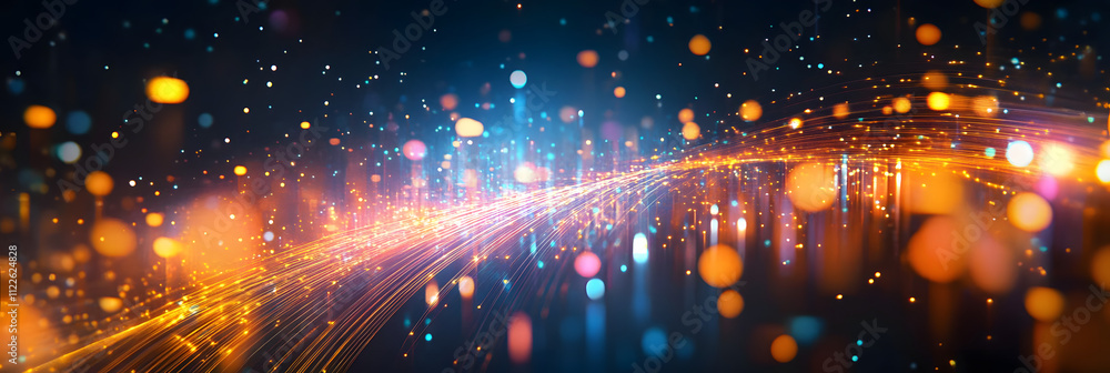 Poster dynamic ai data flow background with streams of light