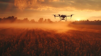 Fototapeta premium Drone Technology in Agriculture at Sunset