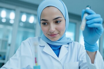 portrait of a Muslim hijabi doctor in a hospital laboratory