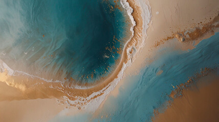 The background has soft, neutral tones with white and beige tones. Blue and gold tones