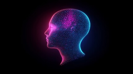 Obraz premium Digital neon human head. Thinking, psychology concepts.