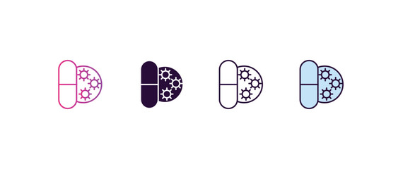 antibiotic gradient, line, filled, colored icon. editable vector from medical concept. four different style antibiotic icon isolated on white background
