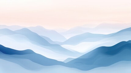 Obraz premium Abstract Blue Mountain Landscape Illustration with Soft Gradient Layers and Pastel Sky