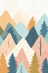 Abstract Geometric Mountains: Colorful Nature Landscape Illustration