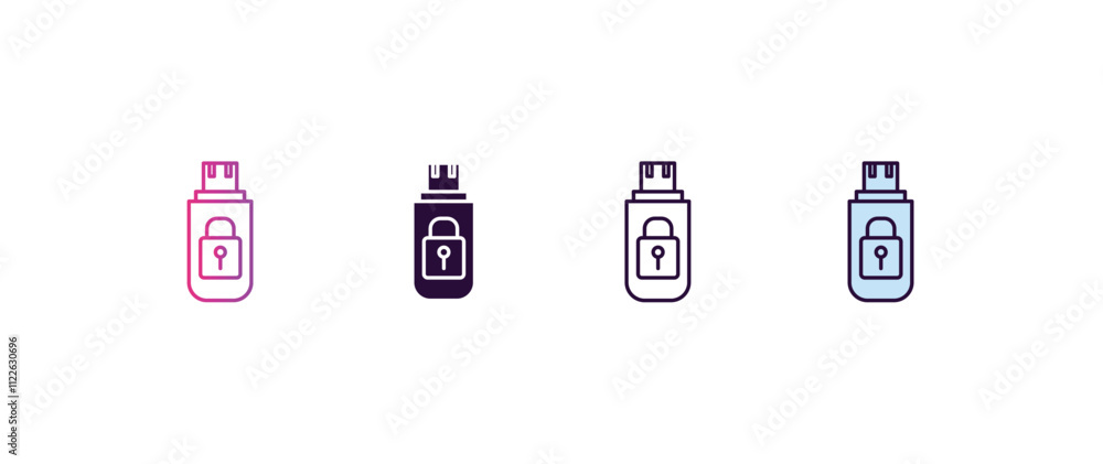 Poster pendrive security gradient, line, filled, colored icon. editable vector from internet security conce