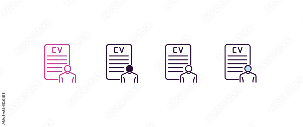 Poster cv gradient, line, filled, colored icon. editable vector from human resources concept. four differen
