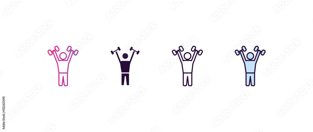 Poster dumbbells exercise gradient, line, filled, colored icon. editable vector from gym concept. four diff