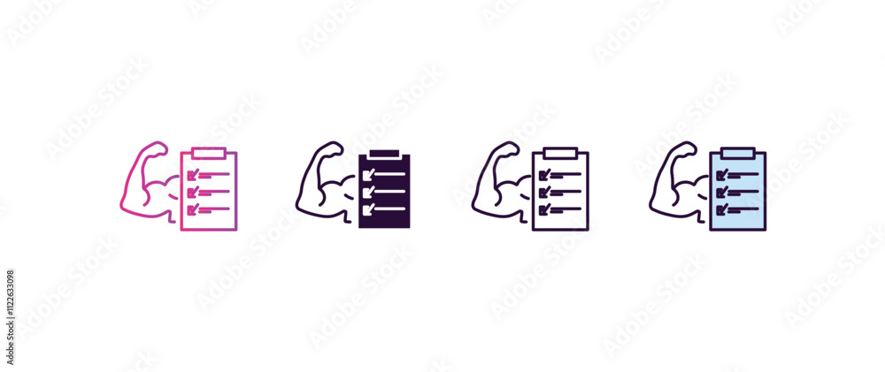 Aufkleber to do list gradient, line, filled, colored icon. editable vector from gym concept. four different st