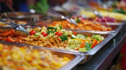 Variety of Colorful Dishes on Buffet Table at Restaurant