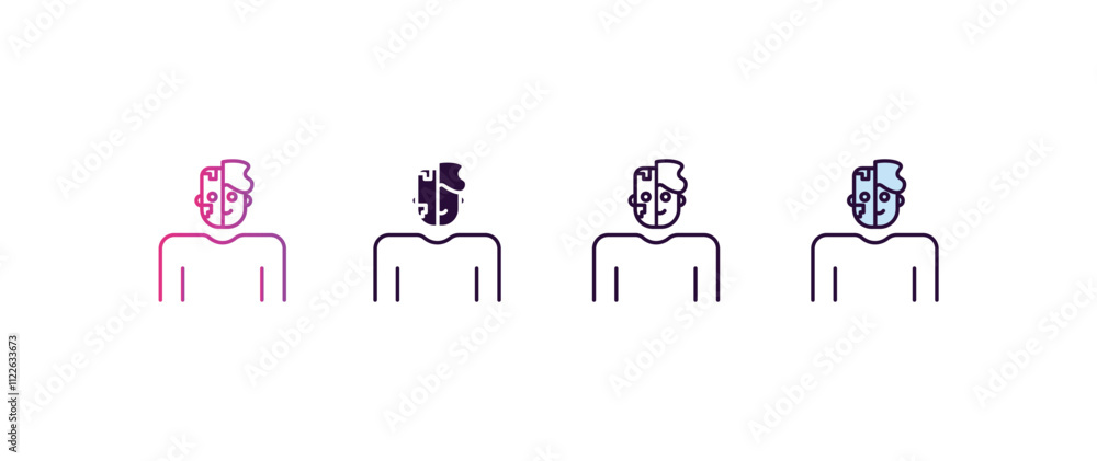 Poster cyborg gradient, line, filled, colored icon. editable vector from ai and tech concept. four differen