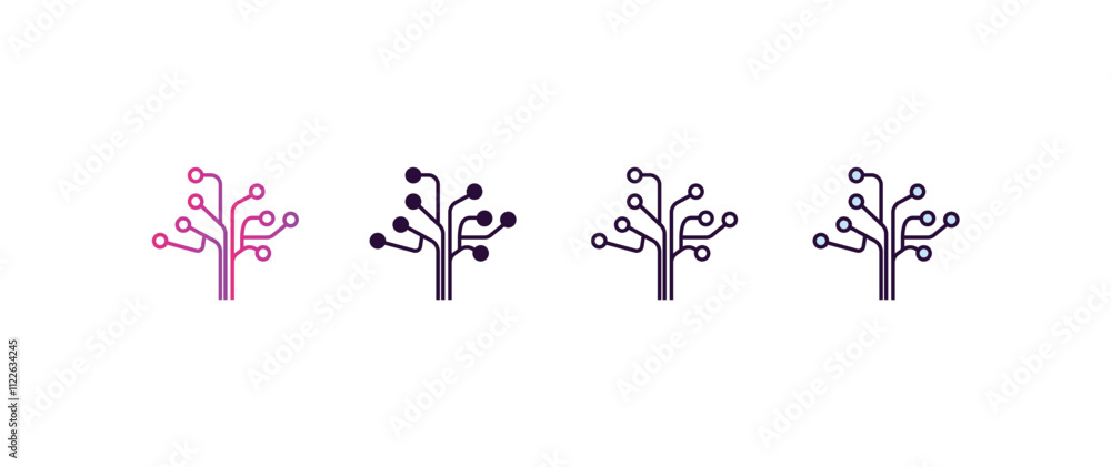 Poster technology tree gradient, line, filled, colored icon. editable vector from ai and tech concept. four