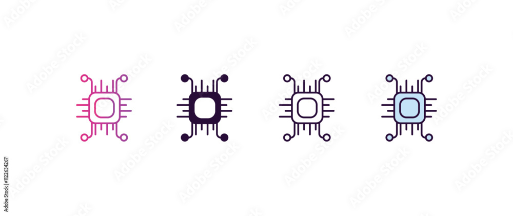 Poster chip gradient, line, filled, colored icon. editable vector from ai and tech concept. four different 